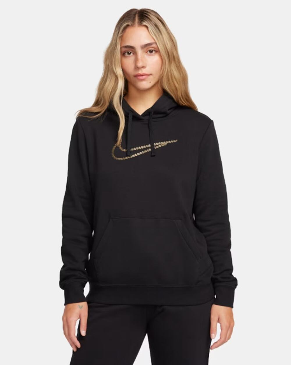 Nike Womens Sportswear Club Premium Hoodie XS Black Loose Shine Sweatshirt NWT